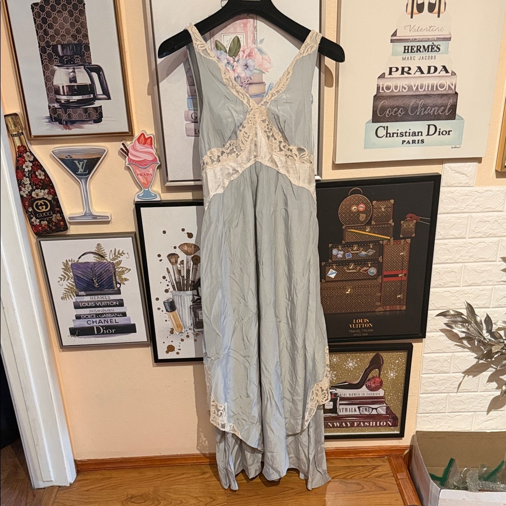 Free People Lace Trim Maxi Dress in Light Gray